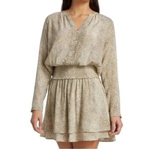 Rails Beige Smocked-Waist V-Neck Mini Dress